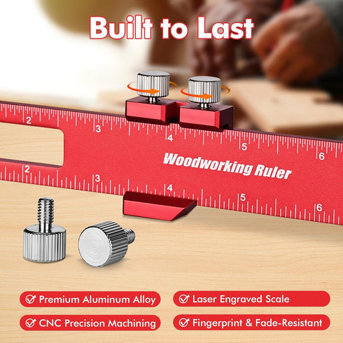 DRAXZOR 3PCS Set, Inch (6", 8", 12") Woodworking Ruler Precision Pocket Ruler with Adjustable Slide Stop, Aluminum
