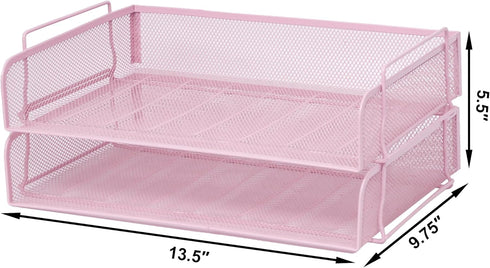 Easepres 2 Tier Stackable Desktop Document Tray Organizer - The Mesh Collection, Pink