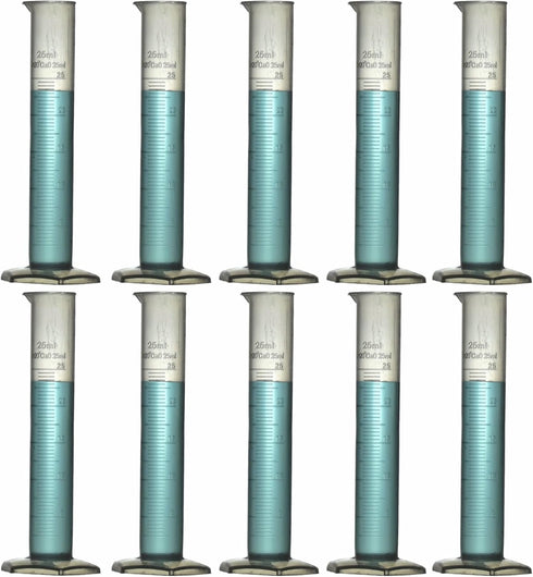 Graduated Measuring Cylinder - Polypropylene Plastic 25ml 10-Pack