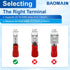 Baomain 0.11" Female Quick Disconnect Spade Terminals, Insulated Crimp Connectors 22-16 AWG, Red (100-Pack)