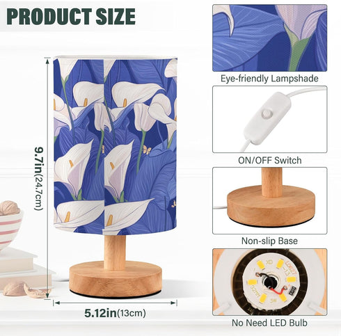 Amooorous Nature Calla Lily Royal Blue Night Table Lamps Baby Night Light for Library Table Lamps for Boys with USB