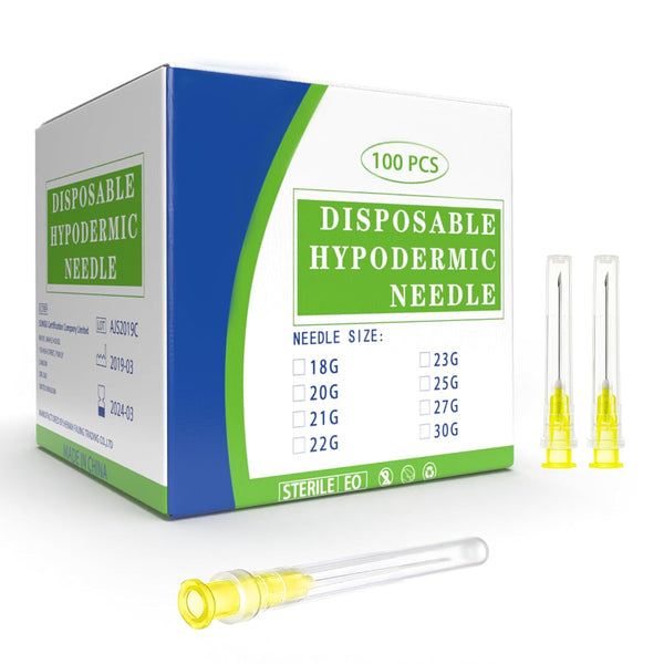 100Pack 20 Gauge 1 Inch Needle, Disposable Luer Lock Individually Sealed Wrapped,