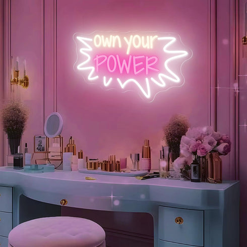 15"x9" Own Your Power Neon Sign - Warm White Baby Pink LED Light for Bedroom Home Beauty Salon Bachelorette Party Decor