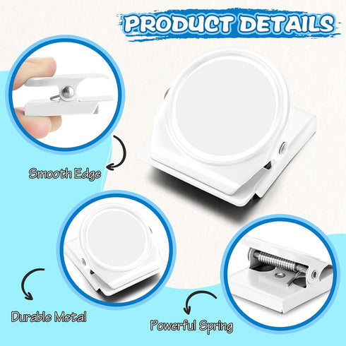 Grtard 6 Pack Magnetic Clips, Heavy Duty Refrigerator Clip Magnets for Home, Photo Display, Note List, Office (White)