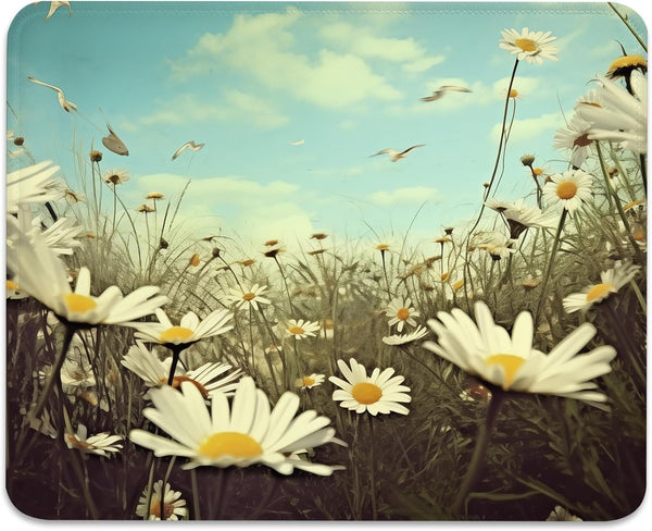 Serenity in Spring Daisies Mouse Pad, Stitched Edges Non-Slip Rubber Base, A Breath of Fresh Air for Your Desk