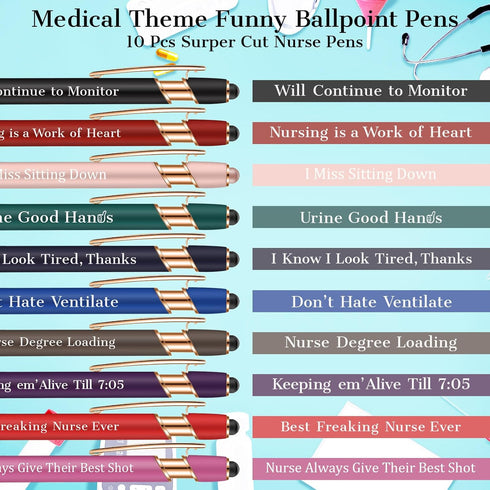 Nurse Pens,for Work Funny Pens Black Ink Ballpoint Pens Gift for Coworker Doctor Nurses Nursing Students Women Men on Nurses week Nurse's day (Style 1) by Allfosi