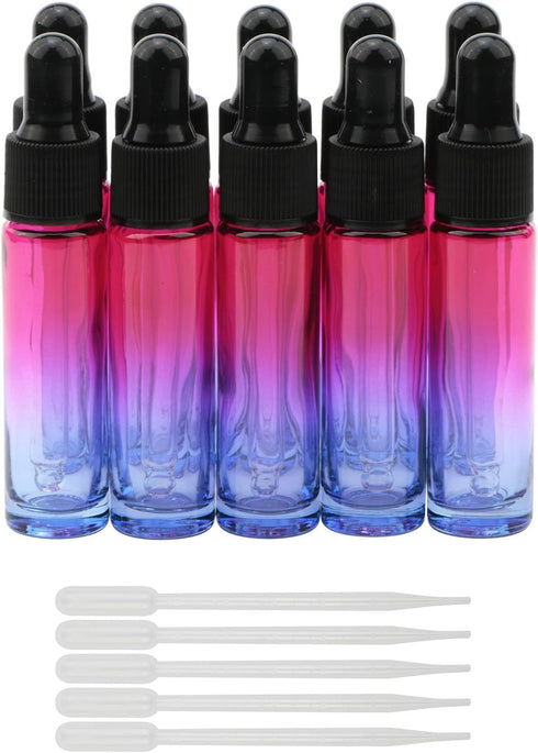 10Pcs Dropper Bottles Set, 10ml Rose Blue Gradient Glass with 5ml Plastic Droppers for Essential Oils