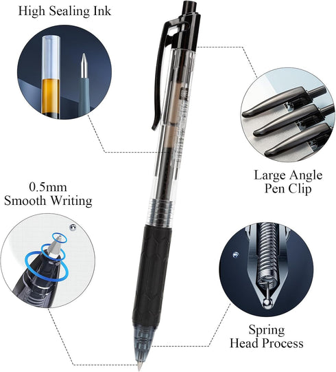 M&G Gel Pens, 0.5mm Black Medium Point, 30 PCS Retractable Gel Ink Rollerball Pens with Comfort Grip