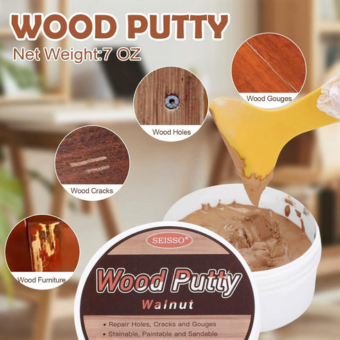 SEISSO Wood Filler, Walnut Wood Putty for Trim, Wood Filler Paintable, Stainable, Water-Based Wood Putty Filler