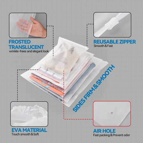 Packaging Bags for Clothing, Frosted Zipper Bags for Small Business, 50 Pcs, 3 Mil, 10''x12'' with Vent Holes
