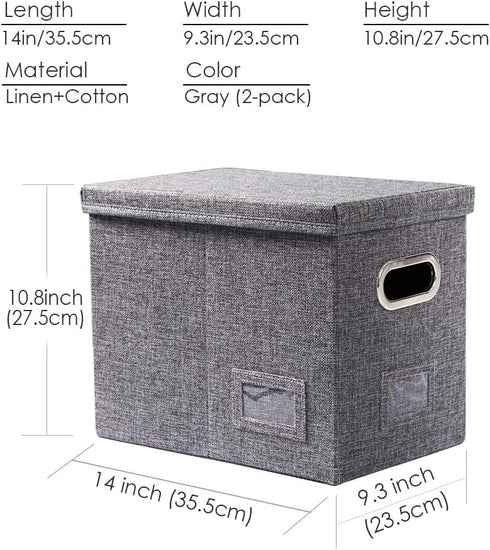 PRANDOM File Organizer Box Set of 2, Collapsible Decorative Linen Filing Storage with Lids, Office Cabinet Letter Size