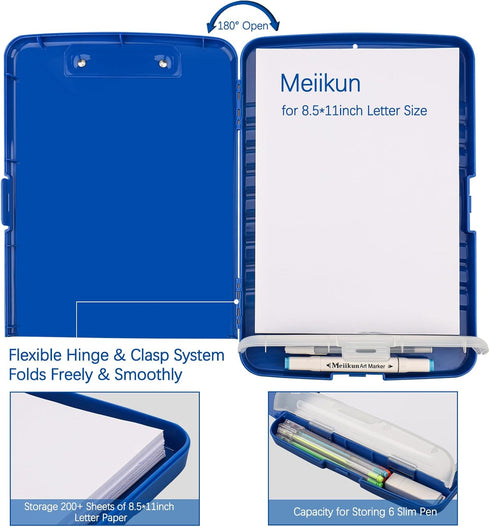 8.5x11 Meiikun Clipboard with Storage, Plastic Clipboards with Pen Holder, High Capacity Nursing Clipboard Folder, Side