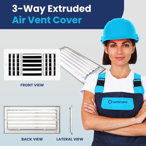 14x6 Inch 3-Way (Duct Opening) Aluminum Air Flow Vent HVAC Vent Cover for Wall or Ceiling Quiet HVAC Wall Register