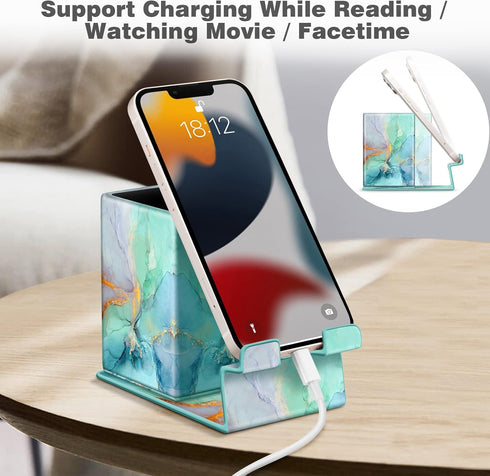 Fintie Pencil Holder with Magnetic Base, Emerald Marble Eyeglasses Stand, Desktop Organizer for Office Supplies