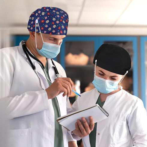 Heclia 2Pcs Scrub Caps Women, Nursing Hats with Buttons & Sweatband Adjustable Bouffant Working Cap Surgery Cap Women