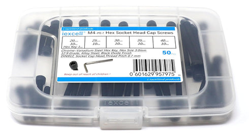 iexcell 50 Pcs M4 x 20/25/30/35/40 Alloy Steel 12.9 Grade Hex Socket Head Cap Screws Bolts Assortment Kit