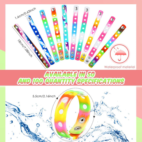 Batiyeer 50 Pcs Silicone Charm Bracelet for Kids, Adjustable Colorful Rubber Wristbands 7.08 Inch for School Party
