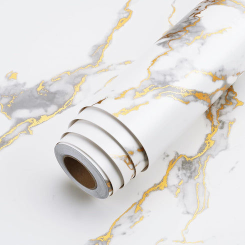 LACHEERY Thick White Marble Contact Paper for Countertops, Waterproof Peel and Stick Wallpaper 15.8"x80"