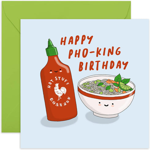 CENTRAL 23 Funny Birthday Card - “Happy Pho-King Birthday” - For Men & Women, Comes with Fun Stickers