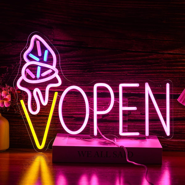 Ice Cream Open Neon Sign LED Light up Ice Cream Sign Dimmable