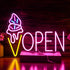 Ice Cream Open Neon Sign LED Light up Ice Cream Sign Dimmable