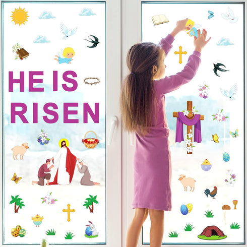 Easter Jesus He is Risen Bulletin Board Decorations, Religious Jesus Resurrection Cross Cutouts for Sunday School Spring