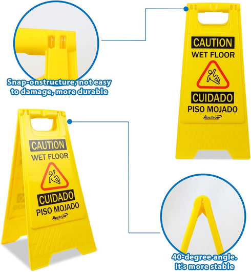 Caution Wet Floor Sign, (L:17.12in W:8.38in H:0.94in)2-Sided Foldable Safety Sign for Commercial Use, A Frame Caution Sign Bilingual Warning Signs, Yellow (yellow 2pack)