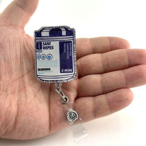 Sani Wipes Funny Badge Reel, Cute Nurse Doctor Work Badge Holder with Retractable Clip, Nursing Student RN CNA LPN MA