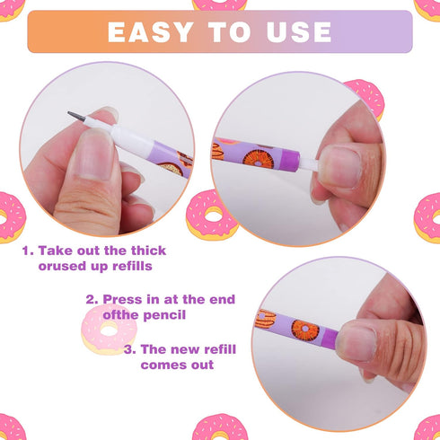 Kolewo4ever 48pcs HB Donuts Themed Translucent Pencil Fun Multipoint Pencils for Classroom Rewards, 4 Styles
