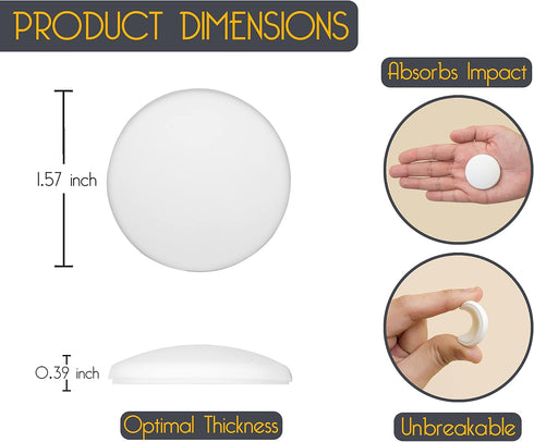 White Door Stoppers - Large 1.57" (12 PCS) - Shock Absorbent Silicone Wall Protectors for Door Knobs
