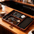Generic Wooden Valet Tray with Leather Inlay - Key and Wallet Tray, Wooden Jewelry Tray - Nightstand Desk Organizer