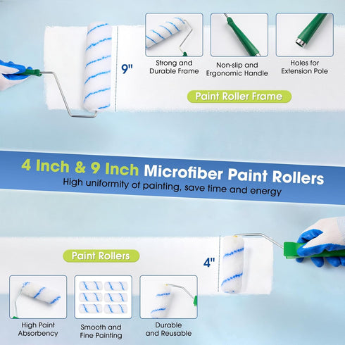 Noarixa 29 2 4 4"9" Set PCS Paint Roller Kit with Extension Pole, to FT Pole, Paint Rollers, Paint Brushes