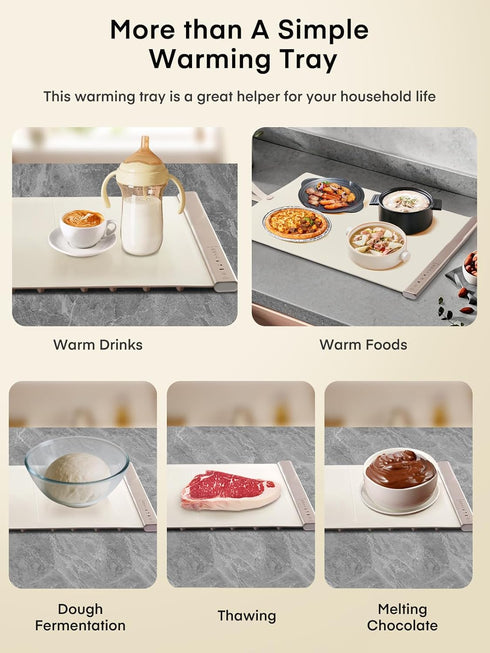 Settings, 4H FOHERE Warming Mat for Food, Fast Full Surface Electric Warming Tray with Upgrade Temperature Food Grade