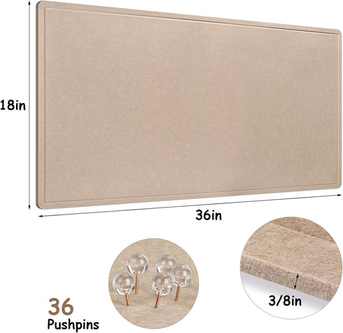 Bulletin Felt Board, 36x18 Inches Cork Board Alternative, Large Felt Board Decorative Pin Board for Wall, Foldable Photo Board Self-Adhesive Vision Board with 36 Pushpins Khaki by Bcabo