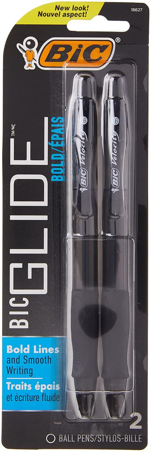 Bic Atlantis Velocity Bold Ball Pen, Black, Pack of 2
