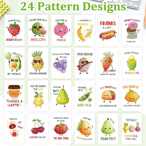 Hedeey 24 Funny Thank You Cards with Envelopes and Stickers, Pcs Cute Pun Assorted Blank Greeting Cards, Notecards