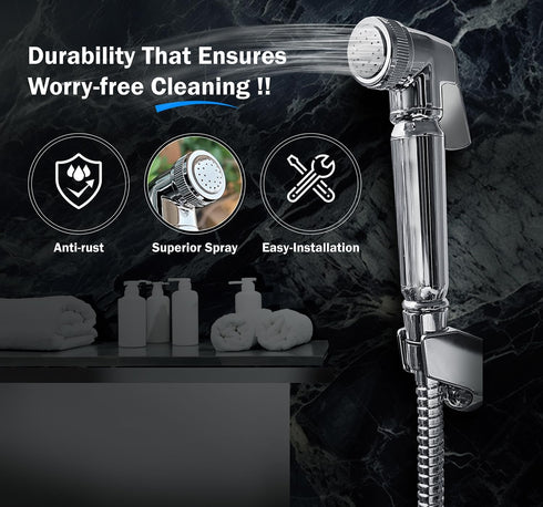 aishini Set, 120cm Handheld Toilet Bidet Sprayer - Shattaf Jet Spray with Easy Installation, Muslim Shower for Feminine