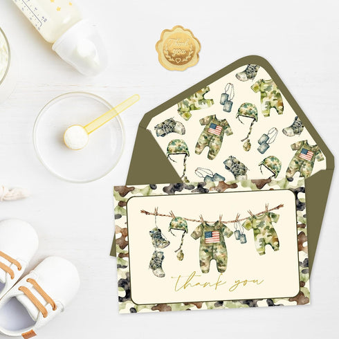 50 4 6 Inch Whaline Pcs Baby Shower Thank You Cards Greeting Cards with Envelopes Stickers Vintage Green Camouflage