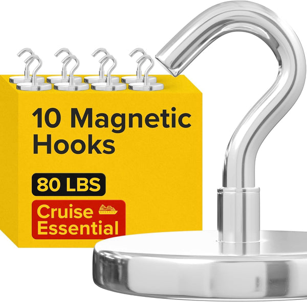 X-Bet Magnetic Hooks 80 LBS - Heavy Duty Neodymium Hooks for Cruise Cabins, Strong Rare Earth Magnet Hooks for Hanging