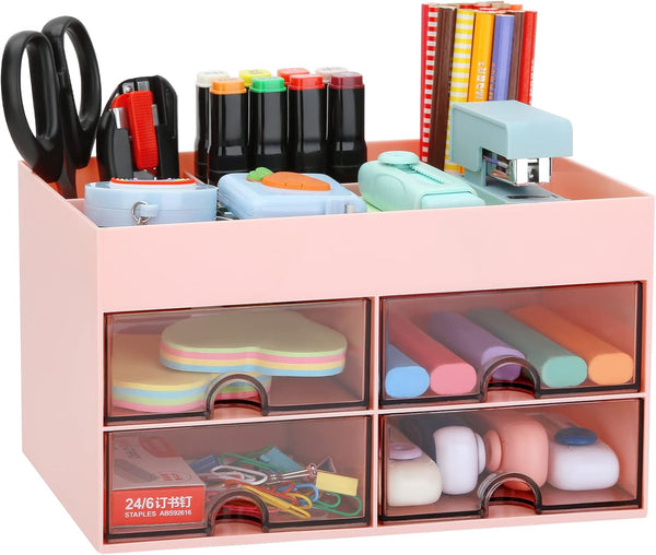 LETURE Desk Organizer with Drawer, Office Desktop Accessories Stationary Caddy for Pen, Pencil, Business Card & Sticky
