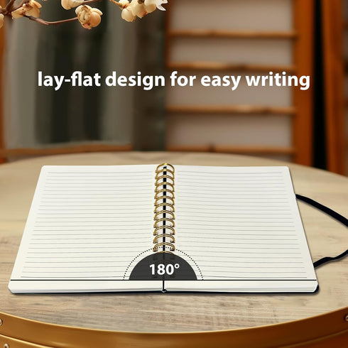 Lined Spiral Journal (Black), 5.7"x 8.27", 160 Pages, A5 Notebook with Pen Holder & Pen for Writing