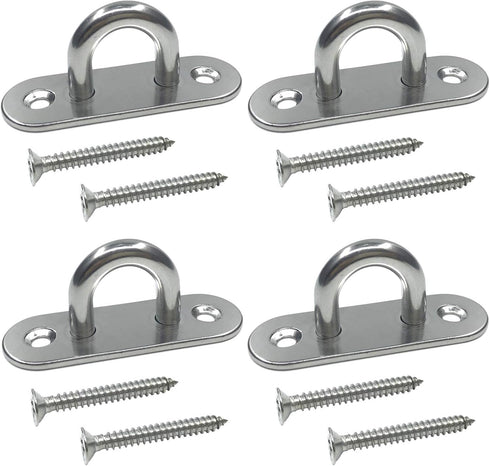 4Pcs 304 Stainless Steel Pad Eye Hooks, 3.15 inch Heavy Ceiling Hook Screw Eyes with 5 x 45mm Screws for Plant Hangers,
