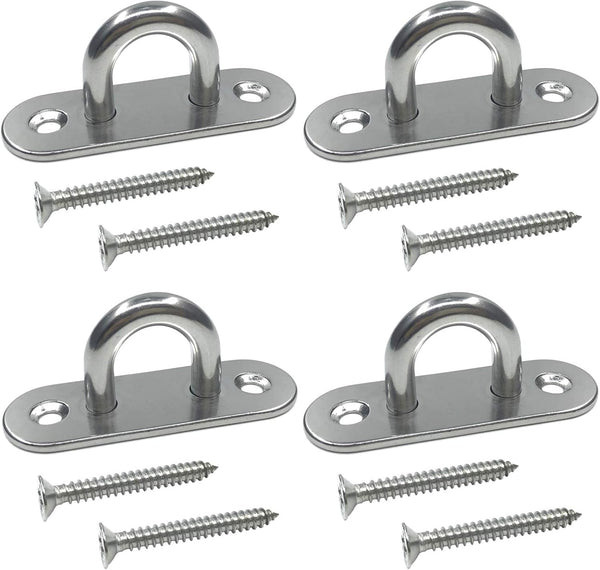 4Pcs 304 Stainless Steel Pad Eye Hooks, 3.15 inch Heavy Ceiling Hook Screw Eyes with 5 x 45mm Screws for Plant Hangers,