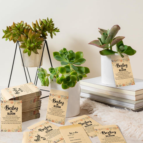 Yopyame 200Pcs Baby Shower Seed Saving Envelopes Resealable Small Brown Self Adhesive Kraft Paper for Party Favors