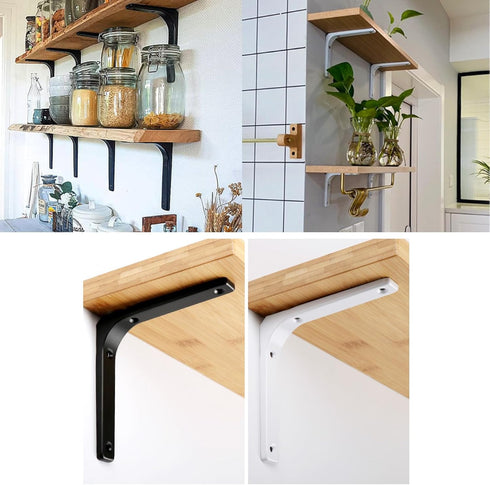 Joyangy 2 Pack 4 Inch 90 Wall Shelf Support Bracket, White L Corner Wall Mount Brackets for Wood, Shelves, Cabinets
