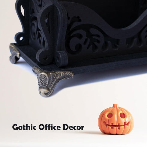 Small Wooden Business Card Holder, Black Gothic Decor, Dark Academia Stand for Desk or Counter, Aesthetic Office
