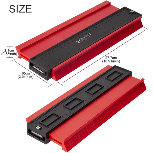 LUTER 10 Inch Plastic Contour Gauge | Profile Gauge Measure Ruler for Precise Tiling and Wood Marking (Red)