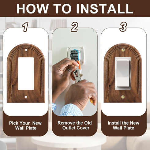 4 (13 8.2cm,Arch DoubleFill Pcs Walnut Wood Light Switch Cover Brown Outlet Covers Wall Plate Decorative Boho Plug