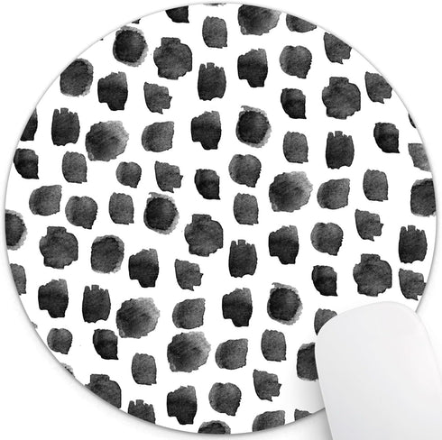 Cute Round Mouse Pad, Black and White Polka Dot Print Design for Computers and Laptop
