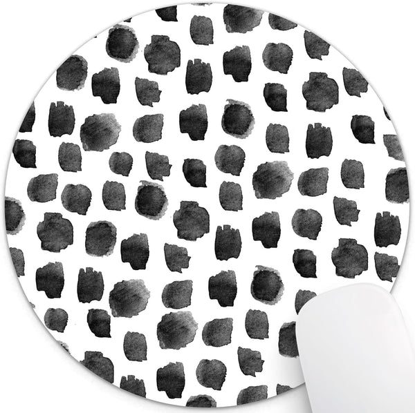 Cute Round Mouse Pad, Black and White Polka Dot Print Design for Computers and Laptop